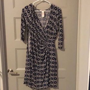 Blue printed 3/4 sleeve dress